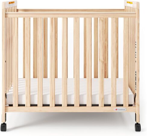 Foundations SafetyCraft Compact Slatted Daycare Crib, Durable Wood Construction, Non-Marking Casters (2 Locking), Includes 3" InfaPure Foam Mattress (Natural) in Kuwait