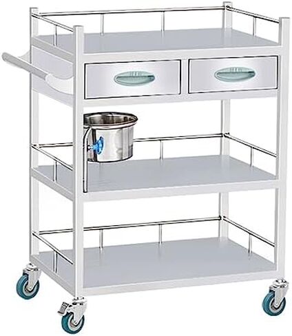Collapsible Wagon Cart with Wheels Foldable Folding Wagons Carts Silent Universal Wheels,Stainless Steel Medical Trolley, 2-Layer Rolling Cart for Clinic Hospital Laboratory with 150kg Max L in Kuwait