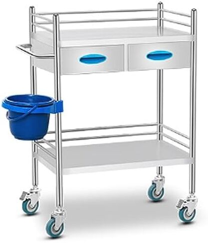 Collapsible Wagon Cart with Wheels Foldable Folding Wagons Carts Silent Universal Wheels,Stainless Steel Medical Laboratory Cart 2/3-Tier Trolley with Two Drawers for Spa Beauty Salon Clinic in Saudi Arabia