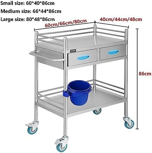 Collapsible Wagon Cart with Wheels Foldable Folding Wagons Carts Silent Universal Wheels,Stainless Steel Medical Laboratory Cart 2/3-Tier Trolley with Two Drawers for Spa Beauty Salon Clinic in Saudi Arabia