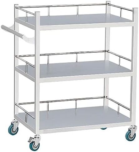 Collapsible Wagon Cart with Wheels Foldable Folding Wagons Carts Silent Universal Wheels,Maximum Load 150kg, 2-Layer Stainless Steel Rolling Cart for Hospital, Clinic & Laboratory - Ideal Me in Saudi Arabia
