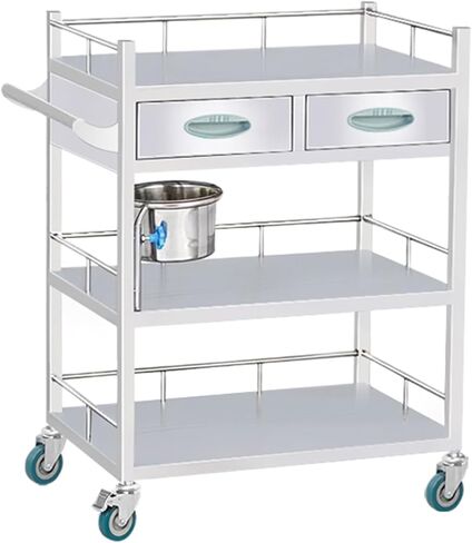 Collapsible Wagon Cart with Wheels Foldable Folding Wagons Carts Silent Universal Wheels,Maximum Load 150kg, 2-Layer Stainless Steel Rolling Cart for Hospital, Clinic & Laboratory - Ideal Me in Kuwait