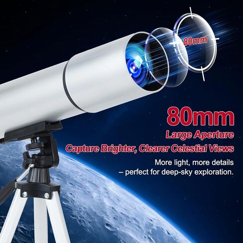 Telescope for Adults, 80mm Aperture High-Powered Astronomy Telescopes with 900mm Focal Length, 270X Professional Refractor Telescope, Stainless Steel Tripod, Red Dot Finder, Carry Bag, Phone Adapter in Saudi Arabia