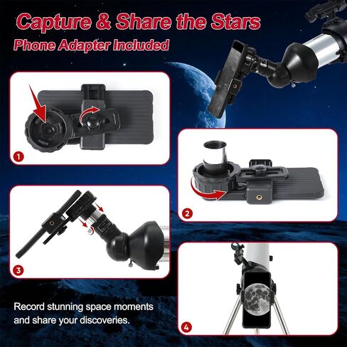 Telescope for Adults, 80mm Aperture High-Powered Astronomy Telescopes with 900mm Focal Length, 270X Professional Refractor Telescope, Stainless Steel Tripod, Red Dot Finder, Carry Bag, Phone Adapter in Saudi Arabia
