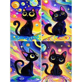 DOZEEZOP 4 Pack 5D Diamond Painting Kits for Adults, Cat Diamond Art Kits for Beginners of All Ages, Round Full Drill Painting by Numbers Crafts Home Wall Decor 12 x 16 Inches Blue in Saudi Arabia