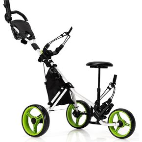 Gymax قابلة للطي 3 عجلات عجلات قابلة للضبط خفيفة الوزن جولف سلة CADDY مع حامل مظلة ومقعد هيدروليكي وحقيبة تخزين وحامل كوب in Kuwait