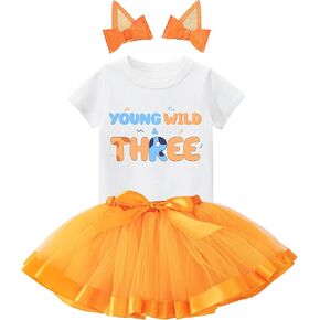 3rd Birthday Outfit - T-Shirt, Blue Ears, Tutu Dress, Satin Sash – Gifts for Girls Birthday Party in Kuwait
