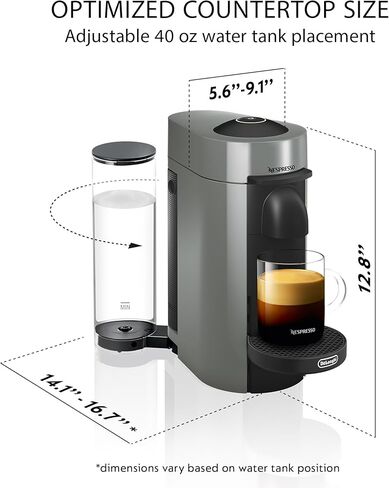 Nespresso VertuoPlus Deluxe Coffee and Espresso Machine by De'Longhi with Milk Frother, 5 ounces, Matte Black in Kuwait