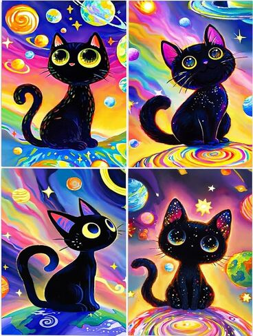 DOZEEZOP 4 Pack 5D Diamond Painting Kits for Adults, Cat Diamond Art Kits for Beginners of All Ages, Round Full Drill Painting by Numbers Crafts Home Wall Decor 12 x 16 Inches Blue in Saudi Arabia