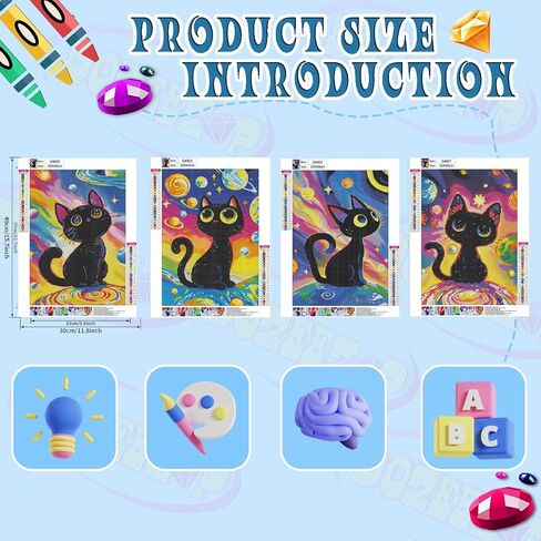 DOZEEZOP 4 Pack 5D Diamond Painting Kits for Adults, Cat Diamond Art Kits for Beginners of All Ages, Round Full Drill Painting by Numbers Crafts Home Wall Decor 12 x 16 Inches Blue in Saudi Arabia