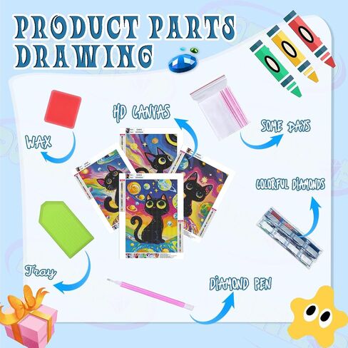 DOZEEZOP 4 Pack 5D Diamond Painting Kits for Adults, Cat Diamond Art Kits for Beginners of All Ages, Round Full Drill Painting by Numbers Crafts Home Wall Decor 12 x 16 Inches Blue in Saudi Arabia
