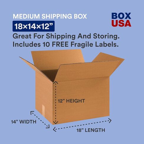 Box USA Moving Boxes Medium 18 "L x 14" W x 12 "H 20 pack | صندوق من الورق المقوى المموج للشحن والبريد والتعبئة والتغليف والتخزين in Saudi Arabia