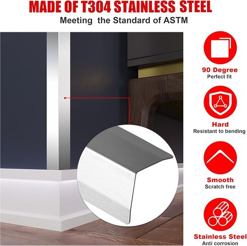 T304 Stainless Steel Corner Guards, 0.5' x 0.5' x 48', 5 Pack Metal Wall Corner Protector for Wall Protection and Decoration, 20 Ga/ 1MM Thickness in Kuwait