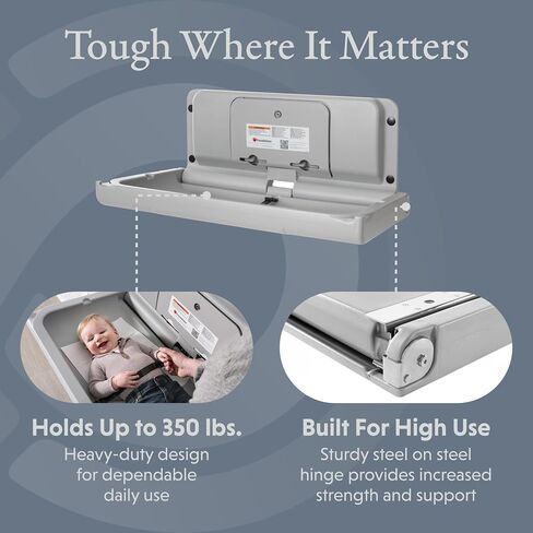 Foundations Ultra Horizontal Wall Mounted Baby Diaper Changing Station, Oversized Changing Surface, Plastic with Heavy Duty Stainless Steel Hinge - Black (200-EH-02) in Saudi Arabia