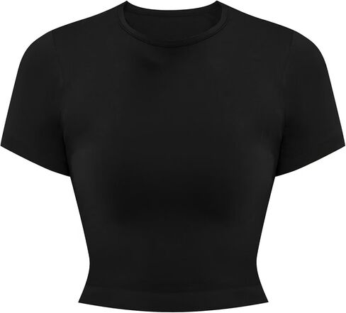 Sunzel Short Sleeve Fitted Basic T Shirts for Women, Soft Crew Neck Basic Crop Tee Cute Trendy Summer Tops Tight Tees in Saudi Arabia