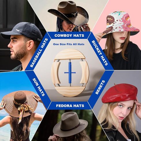 4 Way Hat Spreader ، نقالة قبعة خشبية للقبعات المجهزة ، الحجم الممتد 6 7/8 إلى 8 1/2 ، نقالة القبعة تناسب جميع أنواع القبعات - مبدأ الرافعة المطورة ، قبعة رعاة البقر الثقيلة in Saudi Arabia