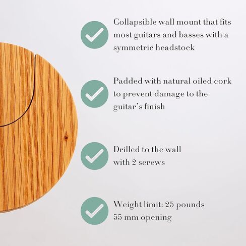 شماعات الجيتار القابلة للطي و Guitar Wall Mount Bracket Pracket for Guitars and Basses - Bative - Danish Design - Space Saving - Wooden - Oak Color - Pratch Proof - Award Award ... in Saudi Arabia