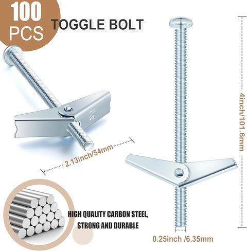 100 PCS 1/4 "× 4" تبديل البراغي براغي الفراشة مرساة مرساة جدار الخدمة الثقيلة للجدران الجافة مع صواميل الجناح لتعليق الأشياء الثقيلة على الجدران الجافة in Saudi Arabia
