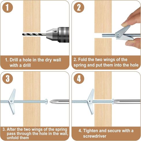 100 PCS 1/4 "× 4" تبديل البراغي براغي الفراشة مرساة مرساة جدار الخدمة الثقيلة للجدران الجافة مع صواميل الجناح لتعليق الأشياء الثقيلة على الجدران الجافة in Saudi Arabia