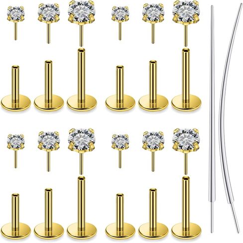 14 كيلو الذهب مملوءة بخيوط الخواتم خواتم الأنف الأزرار المسطحة في المقودات الخلفية 20G 18G 16G 316L خواتم أنف من الفولاذ المقاوم للصدأ الجراحية in Saudi Arabia