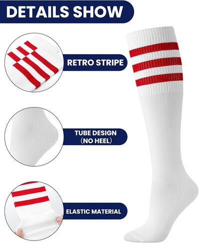 Shihanee 4 Pairs Striped Tube Socks for Men School Cotton Athletic Triple Stripe Knee High Sock Size 10-13 in Saudi Arabia