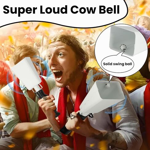 2pcs Cowbells Steel Cow Bell 9 بوصة صانعي الضوضاء Cowbell Comeing Hand Bell مع حزام معصم للأحداث الرياضية ، وألعاب كرة القدم ، والحفلات ، والمزرعة ، والآلات الموسيقية (أبيض) in Kuwait