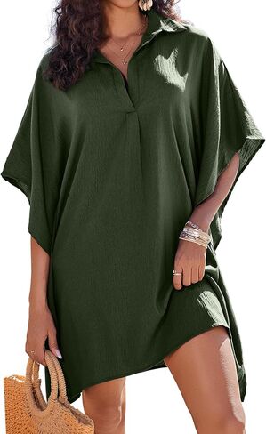 Ai'Mage Womens Swimsuit Beach Cover Up Stirt Summer 3/4 Sleeve Suit With Bust Brick Bikini Coverups S-3XL in Saudi Arabia