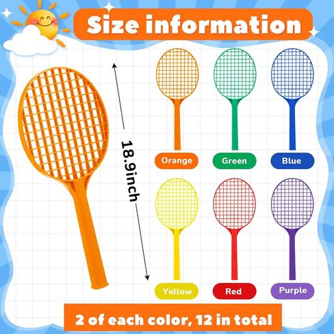 12 PCS Tennis Tennis Racquets PE معدات فصول التربية البدنية للمدرسة الابتدائية ألوان متنوعة (18.9 × 8.1 بوصة) in Saudi Arabia