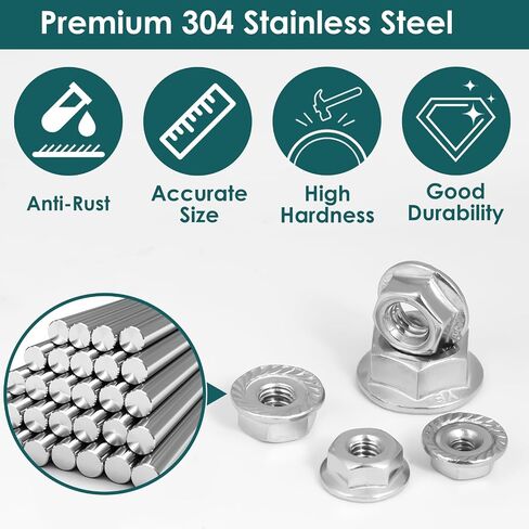 M4 x 0.7mm Serrated Flange Nuts100 Pcs,Metric 304 Stainless Steel FlangeHex Lock Nuts by SUVICTONG,Full Thread, Hex Drive, Bright Finish in Kuwait