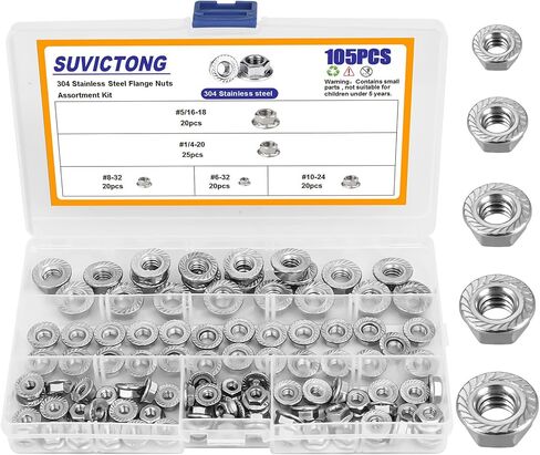 M4 x 0.7mm Serrated Flange Nuts100 Pcs,Metric 304 Stainless Steel FlangeHex Lock Nuts by SUVICTONG,Full Thread, Hex Drive, Bright Finish in Kuwait