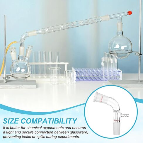 PATIKIL Borosilicate Glass Take Off Adapter, 105 Degree 24/40 Outer Joint Bent Distillation Connecting Adapter Distillation Part for Lab Use Equipment Supply in Saudi Arabia