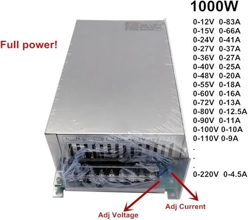 Adjustable 1000W Switching Power Supply 0-12V 15V 24V 36V 40V 48V 55V 60V 72V 80V 90V 100V 110V 220V for Ac to Dc(220vac,0-60V) in Kuwait