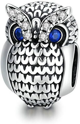 Owl Charm 925 Sterling Silver Animal Charm Bird Charm Wisdom Charm for Bracelet (A) in Saudi Arabia