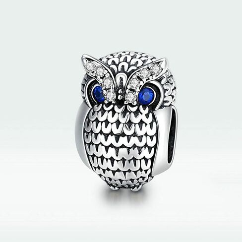 Owl Charm 925 Sterling Silver Animal Charm Bird Charm Wisdom Charm for Bracelet (A) in Saudi Arabia
