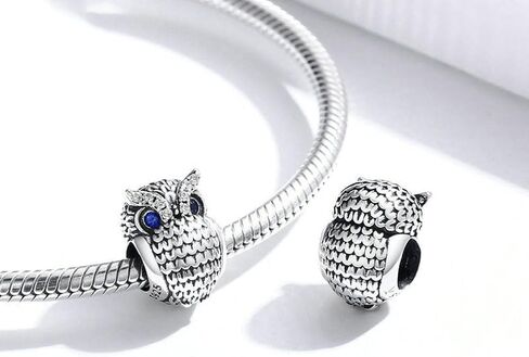 Owl Charm 925 Sterling Silver Animal Charm Bird Charm Wisdom Charm for Bracelet (A) in Saudi Arabia