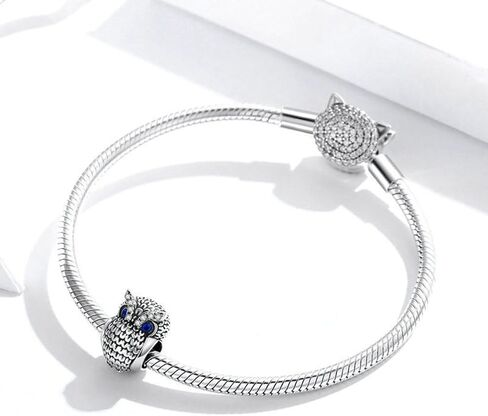 Owl Charm 925 Sterling Silver Animal Charm Bird Charm Wisdom Charm for Bracelet (A) in Saudi Arabia