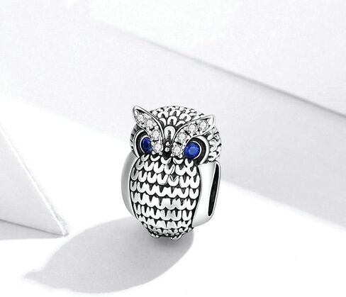 Owl Charm 925 Sterling Silver Animal Charm Bird Charm Wisdom Charm for Bracelet (A) in Saudi Arabia