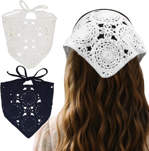 Crochet Hair Bandana,Triangle Head Scarf,Knitted Headband,Lace Bandana for Women,Crochet Bandana Kit in Kuwait