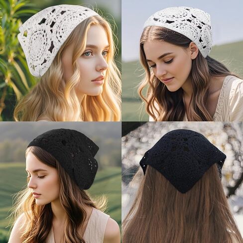 Crochet Hair Bandana,Triangle Head Scarf,Knitted Headband,Lace Bandana for Women,Crochet Bandana Kit in Kuwait