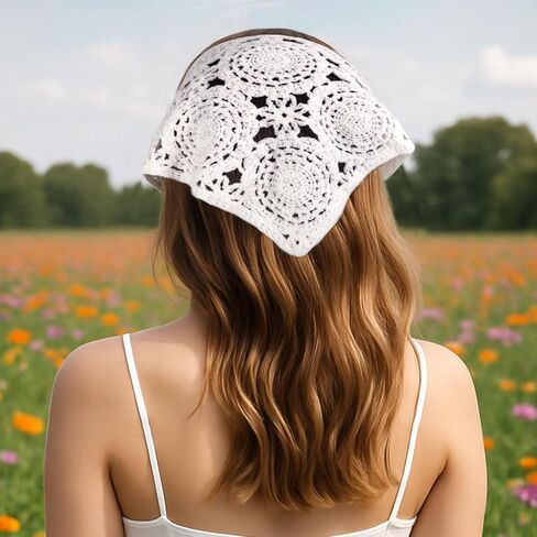 Crochet Hair Bandana,Triangle Head Scarf,Knitted Headband,Lace Bandana for Women,Crochet Bandana Kit in Kuwait
