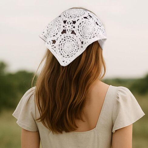 Crochet Hair Bandana,Triangle Head Scarf,Knitted Headband,Lace Bandana for Women,Crochet Bandana Kit in Kuwait