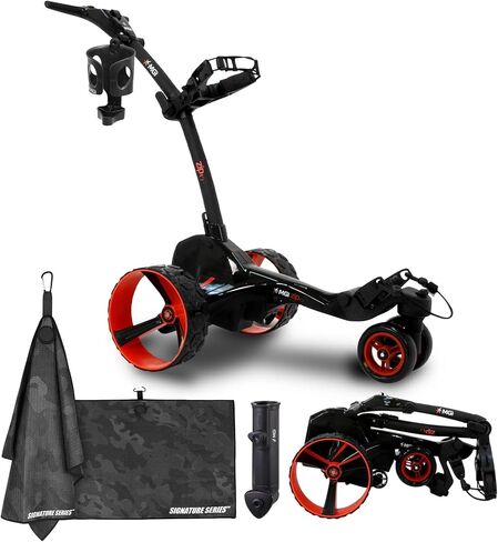 MGI ZIP X3 Electric Golf Push Cart | zip طي العلبة ، عجلات جميع التضاريس ، يلعب 36 فتحة ، سرعة قابلة للتعديل ، 3 عجلات ، شاشة العرض ، عداد المسافات ، التحكم في المسافة | منشفة الجولف سلسلة التوقيع in Saudi Arabia