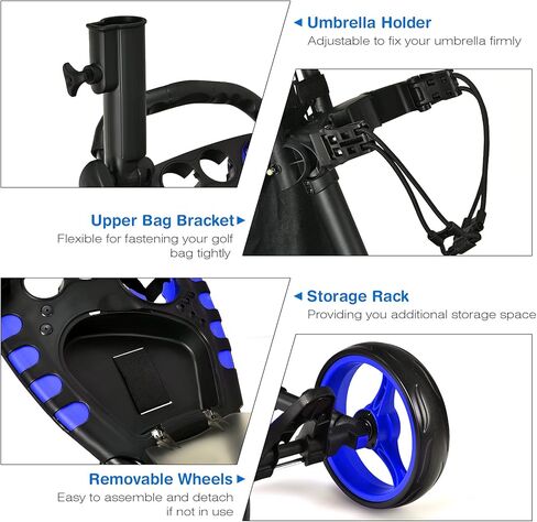 GYMAX Folding Golf Push Cart, Height Adjustable Portable Caddy Cart with Umbrella Holder, Waterproof Bag, Built-in Cooler & Foot Brake, Quick Fold/Unfold Golf Trolley for Club in Saudi Arabia