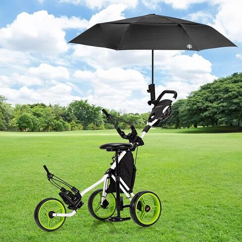 GYMAX Foldable 3-Wheel Height Adjustable Lightweight Golf Caddy Cart with Umbrella Holder, Hydraulic Seat, Storage Bag & Cup Holder in Kuwait