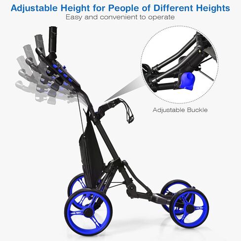 GYMAX Folding Golf Push Cart, Height Adjustable Portable Caddy Cart with Umbrella Holder, Waterproof Bag, Built-in Cooler & Foot Brake, Quick Fold/Unfold Golf Trolley for Club in Saudi Arabia