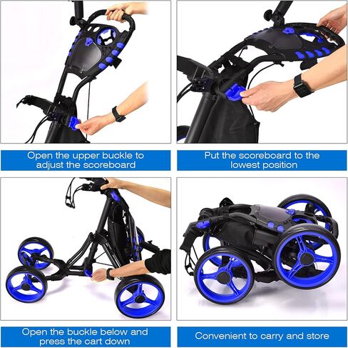 GYMAX Folding Golf Push Cart, Height Adjustable Portable Caddy Cart with Umbrella Holder, Waterproof Bag, Built-in Cooler & Foot Brake, Quick Fold/Unfold Golf Trolley for Club in Saudi Arabia