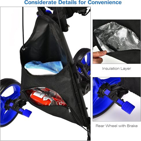 GYMAX Folding Golf Push Cart, Height Adjustable Portable Caddy Cart with Umbrella Holder, Waterproof Bag, Built-in Cooler & Foot Brake, Quick Fold/Unfold Golf Trolley for Club in Saudi Arabia