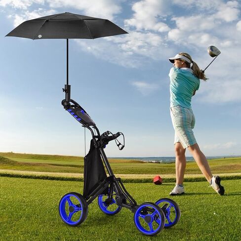 GYMAX Folding Golf Push Cart, Height Adjustable Portable Caddy Cart with Umbrella Holder, Waterproof Bag, Built-in Cooler & Foot Brake, Quick Fold/Unfold Golf Trolley for Club in Saudi Arabia