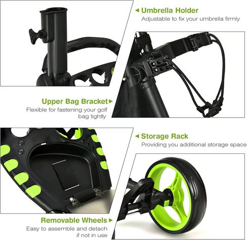 GYMAX Folding Golf Push Cart, Height Adjustable Portable Caddy Cart with Umbrella Holder, Waterproof Bag, Built-in Cooler & Foot Brake, Quick Fold/Unfold Golf Trolley for Club in Saudi Arabia
