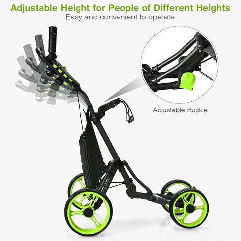 GYMAX Folding Golf Push Cart, Height Adjustable Portable Caddy Cart with Umbrella Holder, Waterproof Bag, Built-in Cooler & Foot Brake, Quick Fold/Unfold Golf Trolley for Club in Saudi Arabia